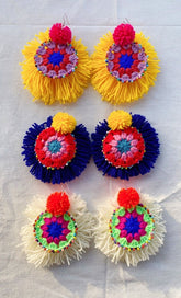 Boho Earrings Set of 3 pairs Crochet Earrings Large Circle Tassel  Drop Earrings